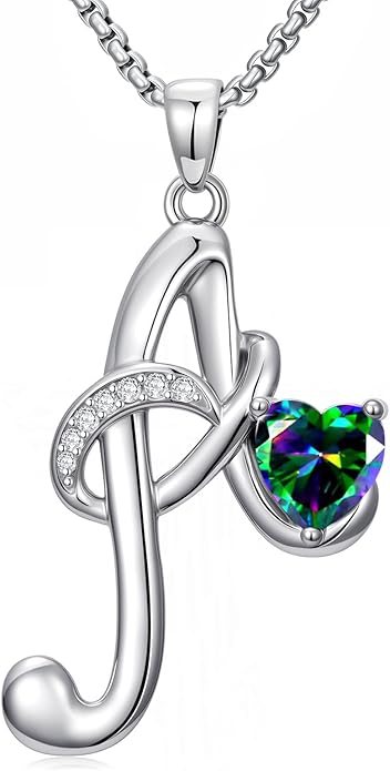 Valentines Day Gifts for Women Alphabet A to Z Initial Birthstone Pendant Necklaces for Women - 18k White Gold Plated Personalized Name Jewelry Valentine Mothers Day Birthday Gifts for Women Her Girlfriend