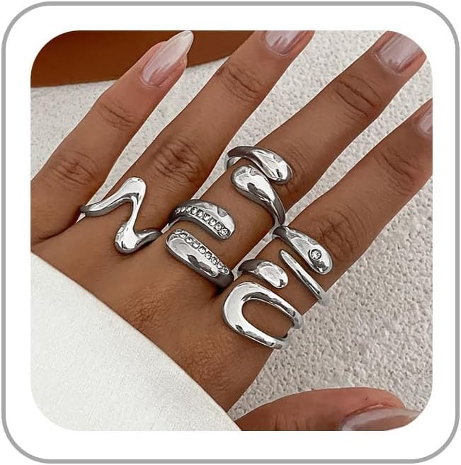 Chunky Gold Rings for Women Rhinestone Stackable Knuckle Ring Set Open Adjustable Statement Ring Set Dainty Crown Cross Midi Rings Fashion Jewelry Gift for Women