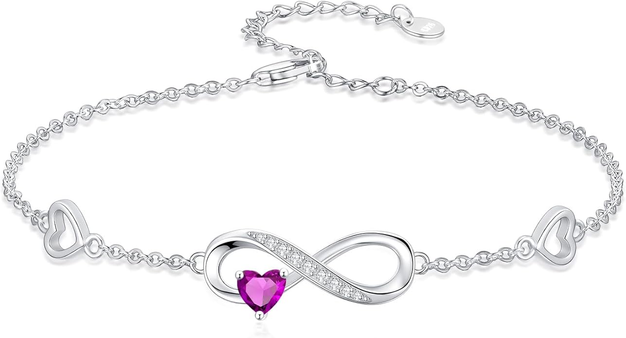 Dorunmo Infinity Heart Anklet Bracelet for Women 925 Sterling Silver Adjustable Infinity Birthstone Bracelet Friendship Jewelry Gifts for Women Birthday Christmas