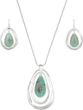 Madison Tyler Gold Plated Jewelry Set for Women | Silver Teardrop Pendant Necklace Trendy | Long Necklace with Snake Chain | Fashion Dangle Earring Set
