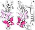 Parmuz 925 Sterling Silver Huggie Hoop Earrings Butterfly Posts Thick Chunky Hoops for Women Small Tiny cuff Cubic Zirconia Snake Heart Earring