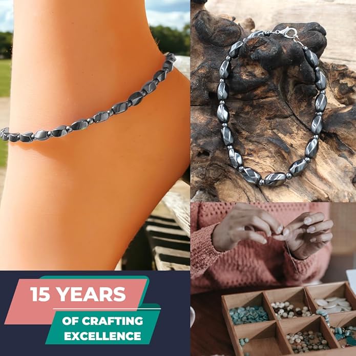 BESHEEK Rainbow Anklet Bracelet Hue Twisted Hematite and Round Artisan Beaded Anklet with Extension Handmade Hypoallergenic Beach Gala Wedding Style Jewelry