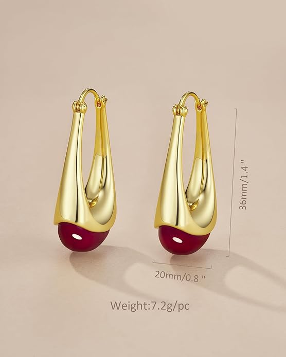 Long Oval Chunky Dangle 18K gold plated Hoops with Colored Resin Gemstone Statement Earrings for Women by SNGIA, (Green, Brown, Blue, Pink, White, Cream), Bold Drop Handmade Exaggerated Irregular Trendy Bohemian Jewelry Gifts, Unique Dangling Teardrop ...