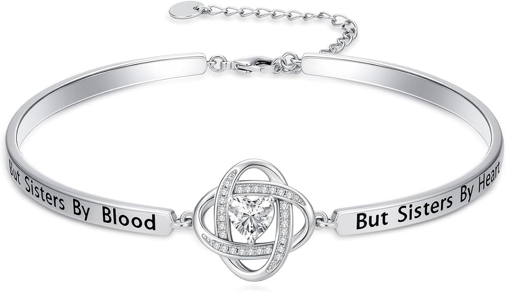 Valentines Day Gifts for Her, 18k White Gold Plated Love Knot Bracelets, Engraved Inspirational and Sentiment Bangle, Anniversary Birthday Jewelry Gift for Lover Wife Girlfriend Sister Friends