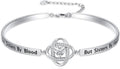 Valentines Day Gifts for Her, 18k White Gold Plated Love Knot Bracelets, Engraved Inspirational and Sentiment Bangle, Anniversary Birthday Jewelry Gift for Lover Wife Girlfriend Sister Friends