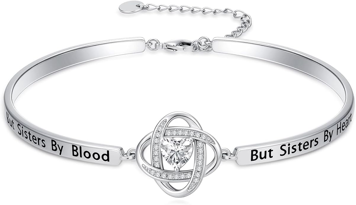 Valentines Day Gifts for Her, 18k White Gold Plated Love Knot Bracelets, Engraved Inspirational and Sentiment Bangle, Anniversary Birthday Jewelry Gift for Lover Wife Girlfriend Sister Friends