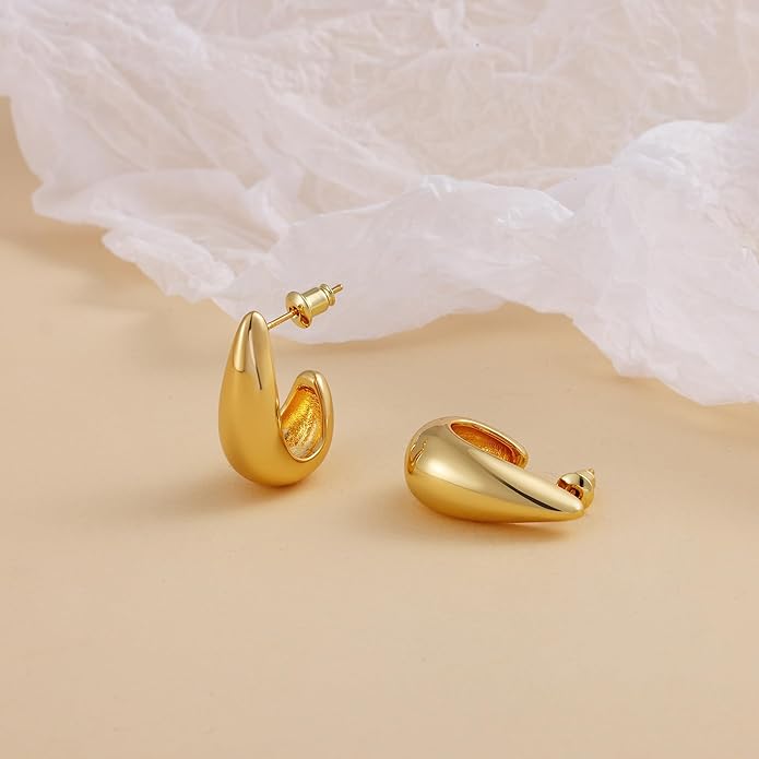 Gacimy Chunky Earrings for Women, Teardrop Earrings with 925 Sterling Silver Post, 14K Gold Plated Statement Drop for Women