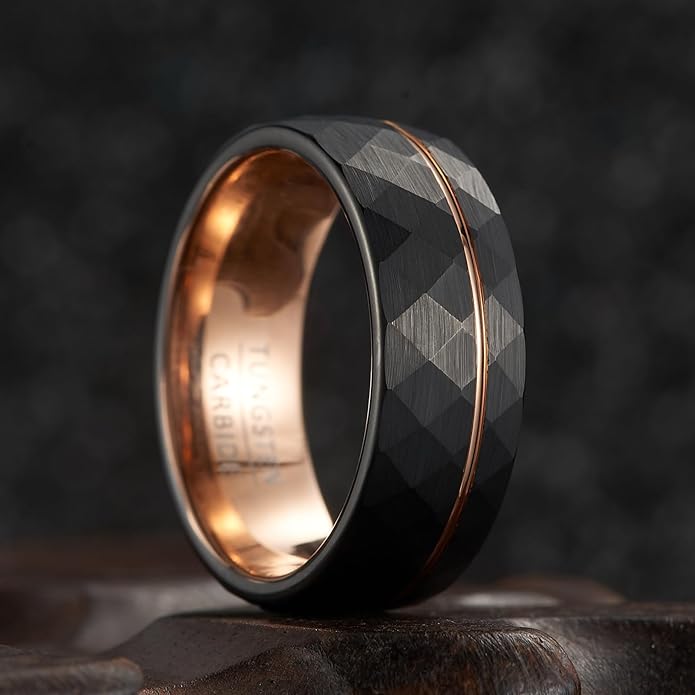 Men's Diamond Array Split Band - 8mm Wide Black Tungsten Wedding Ring