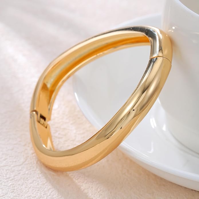 Chunky Gold/Silver Gold Cuff Bangle Bracelets for Women Trendy Hinged Cuff Open Wide Chunky Gold Bracelet Minimalist Bangle Jewelry Gift