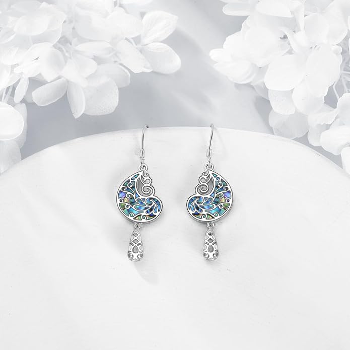 Abalone Shell Dangle Drop Earrings for Women 925 Sterling Silver Filigree Bohemian Earrings Jewelry Gift