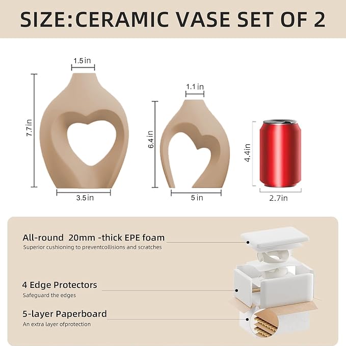 Ceramic Flower Vases Home Decor Heart Shaped Vase Set of 2 | Nordic Heart - Image 2