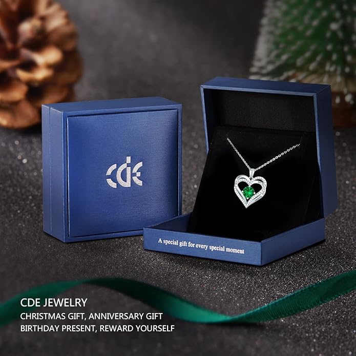 CDE Valentine's Day Gift Forever Love Heart Necklaces for Women, Wedding Anniversary, Birthday Mothers Christmas Day Gifts for Mom, Mother, Wife, S925 Silver Jewelry with Birthstone Pendant