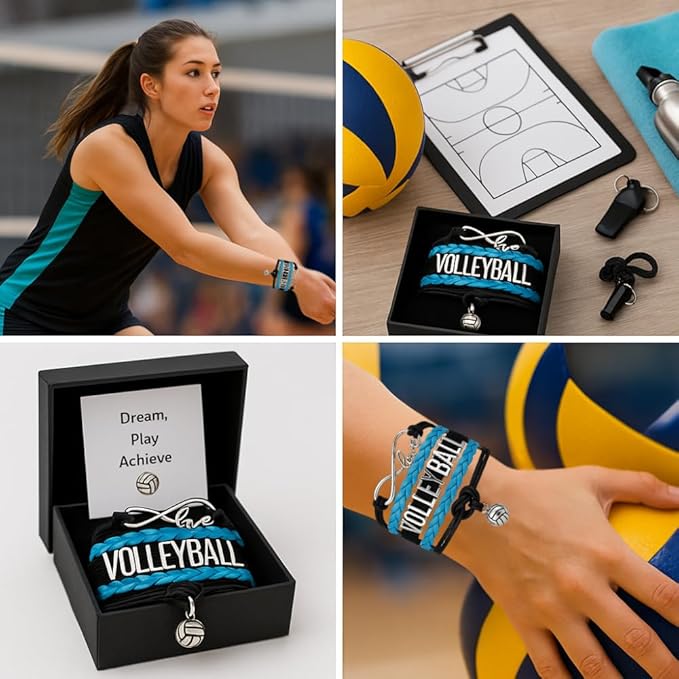 Volleyball Bracelets For Girls- Ideal Volleyball Gifts & Souvenirs. Adjustable Charm Bracelet with Moveable Letters, Infinity Symbol & Silver Volleyball Charm. Fashionable Bracelets by SportyBella.