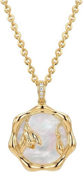 MEVECCO Birth Flower Necklace For Women 18k Gold Plated Mother Of Pearl Disc Floral Pendant Necklace Dainty 12 Birth Month Flower Handmade Personalized Jewelry Anniversary Christmas Birthday Gifts