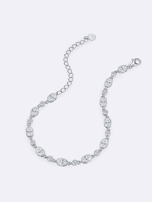 Oval Moissanite Link Bracelet for Women, 3.6cttw D Color VVS1 925 Sterling Silver Adjustable Oval Moissanite Bracelets for Mom Wife Birthday Jewelry Gifts