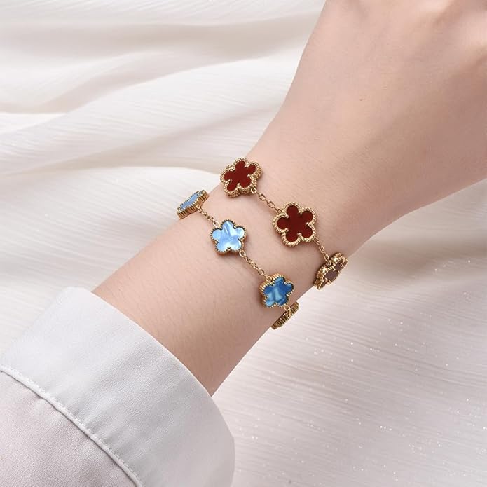 18K Gold-Plated Four Leaf Clover Bracelet for Women,Adjustable lucky Bracelet Set Jewelry Gift-Hypoallergenic Charm for Birthdays, Wellness & Daily Wear