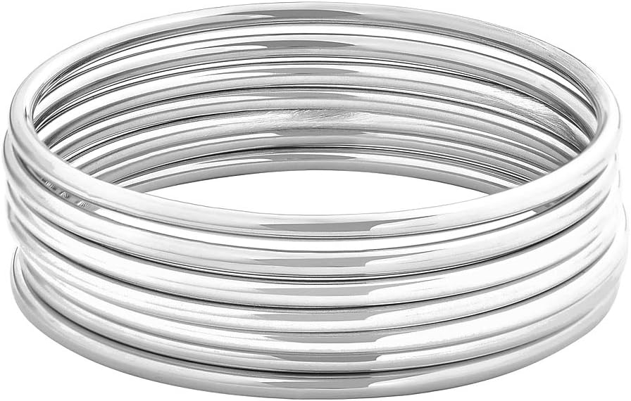 Edforce Stainless Steel Glossy Thin Round Bangle Bracelet Set for Women, Set of 7