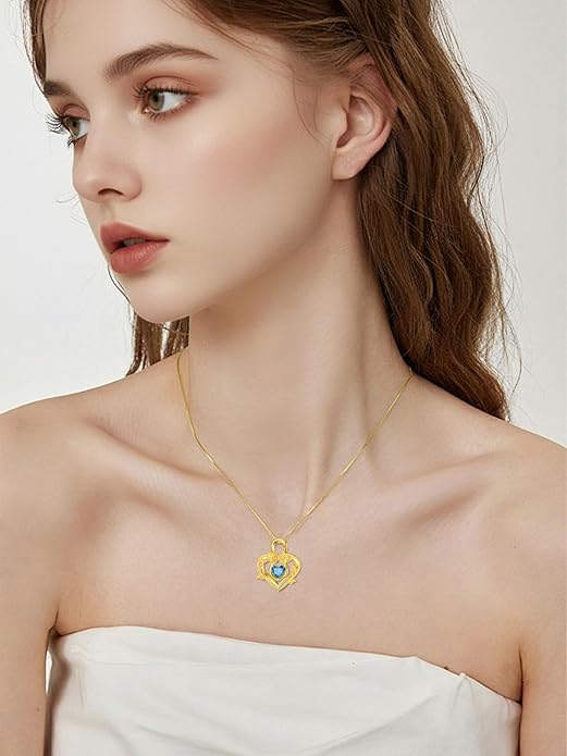 Midari 18K Gold Heart Birthstone Necklace 18K Gold Infinity Rose Necklace Birthday Christmas Jewelry Gifts for Women Wife Her Daughter Mom