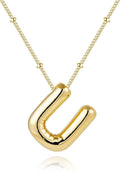 Inerney Valentines Day Gifts Gold Bubble Letter Necklace Initial Necklaces for Women, Chunky 14K Plated Balloon Initials, Trendy Charm Non Tarnish Custom Name Pendant Jewelry Gifts for Mom