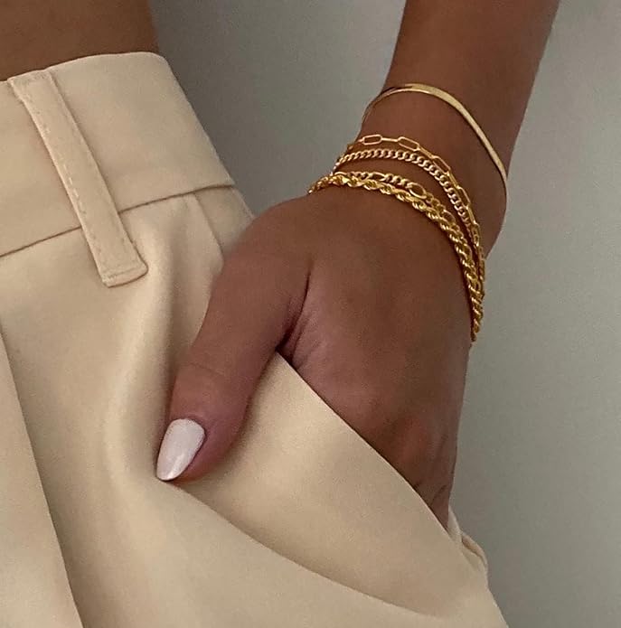 DEARMAY Gold Bracelets for Women Waterproof, 14K Gold Plated Jewelry Sets Trendy Thin Dainty Stackable Cuban Link Paperclip Chain Bracelet Pack Fashion Accessories Gifts for Womens