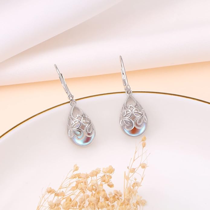 925 Sterling Silver Filigree Dangle Drop Earrings Daisy/Lotus/Rose Flower/Moonstone Leverback Teardrop Earrings for Women Infinity Celtic Knot Daisy Lotus Jewelry for Mothers Day