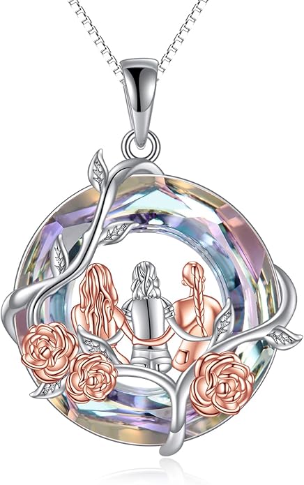 TOUPOP Sisters Gifts from Sister Necklace Sterling Silver Rose Flower with Crystal Jewelry Valentines Day Birthday Gifts for Women Best Friend Friendship
