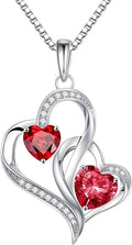 Iefil Valentines Day Gifts for Her - 925 Sterling Silver Double Birthstone Necklace, Heart Necklaces for Women, Anniversary Birthday Gifts, Personalized Jewelry Gift for Wife Mom Girlfriend