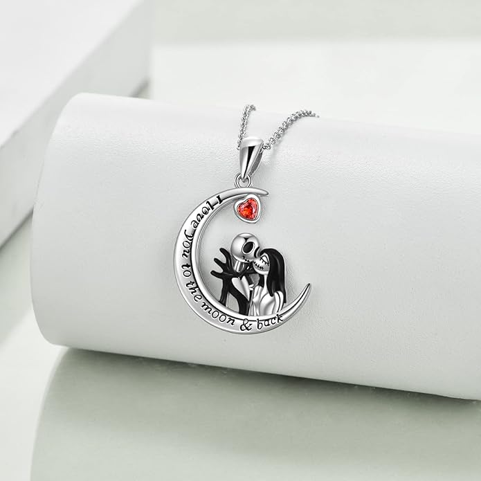 LILALO Nightmare Necklace Sterling Silver Abalone Shell Crystal Jack and Sally Necklace Jack Skellington Skull Jewelry Skull Necklaces for Women