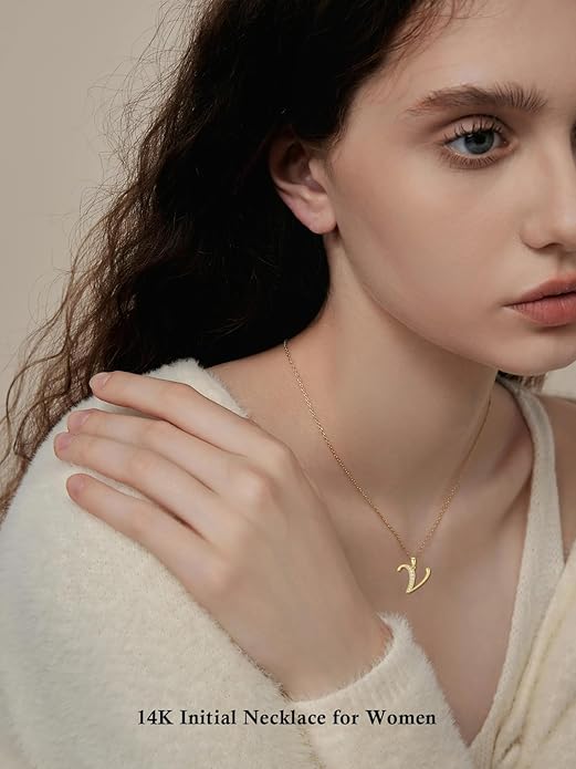 14k Gold Initial Necklace for Women, Solid Gold Moissanite Letter Pendant Necklaces Jewelry for Her Birthday Valentines Day Gifts for Mom Wife Christmas Gifts for Girlfriend Sister