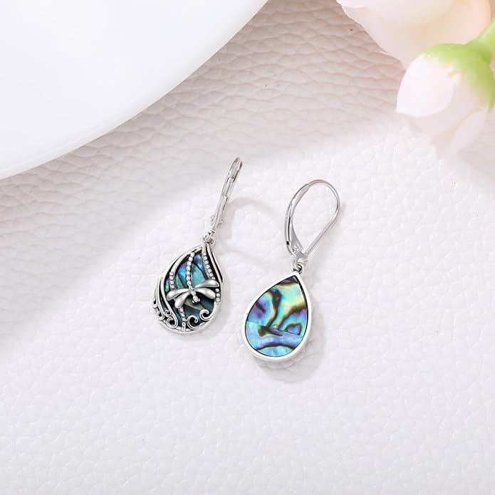 Animal Earrings 925 Sterling Silver Abalone Shell Dangle Drop Earrings Leverback Earrings Cute Animal Jewelry Gifts for Women Girlfriend