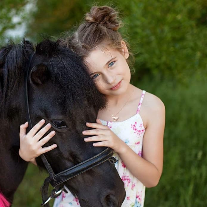 MONOOC Valentines Gifts for Kids Her Girls - Horse Necklace Gifts for Girls Horse Jewelry Necklaces Heart Initial Necklace Valentines Gift for Kids Her Teen Girl Women