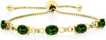 Gem Stone King 7X5MM Oval Cut Gemstone Birthstone and Accent Lab Grown Diamond Tennis Bracelet For Women In 18K Yellow Gold Plated Silver | Adjustable Bolo Bracelet For Women | Easy-On Easy-Off