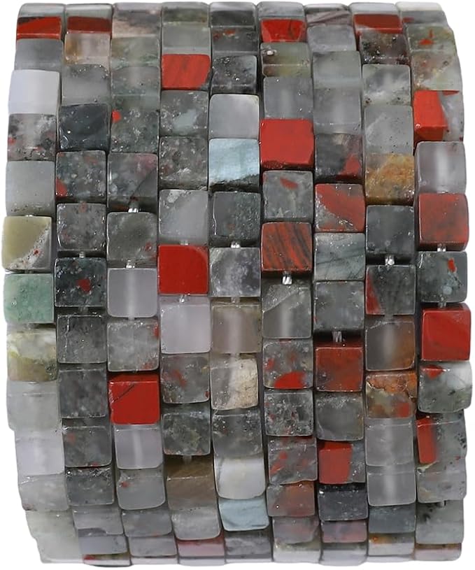 Natural Bloodstone Square Stone Beads 4x4mm 85pcs Cube Loose Semi Gemstone Beads for Jewelry Making Design