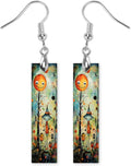 Earrings Handmade Bar Wood Earrings Light Weight Printed Image Dangle Earring Jewelry