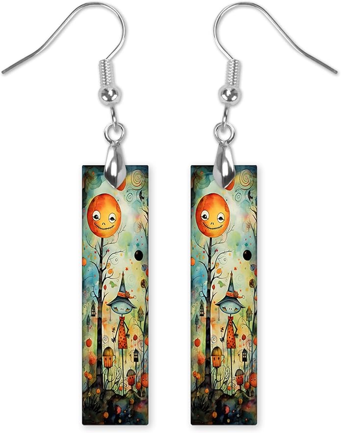 Earrings Handmade Bar Wood Earrings Light Weight Printed Image Dangle Earring Jewelry