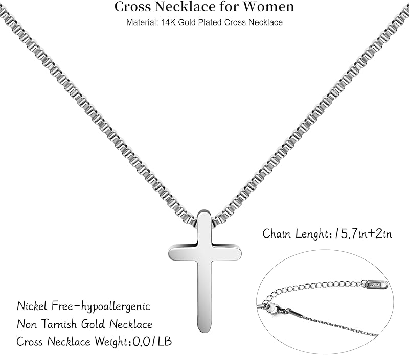 Crown Cross Necklace for Women, 14K Gold Silver Cubic Zirconia Crown Cross Necklace, Diamond Gold Silver Cross Necklaces, Dainty Cross Faith Simple Trendy Charm Jewelry Gift for Women