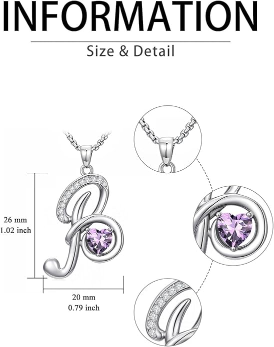 Valentines Day Gifts for Women Alphabet A to Z Initial Birthstone Pendant Necklaces for Women - 18k White Gold Plated Personalized Name Jewelry Valentine Mothers Day Birthday Gifts for Women Her Girlfriend