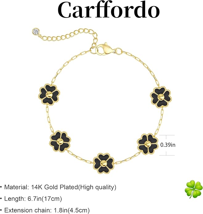 14K Gold Plated Clover Bracelets for Women Flower Four Leaf Link Bracelets Trendy Jewelry Gifts for Women