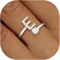 Valentines Day Gifts Gold Silver Initial Rings for Women Non Tarnish Dainty 14k Gold Plated Stackable Rings for Women Trendy Adjustable Letter Cubic Zirconia Pinky Ring Cute Open Birthday Gift Jewelry