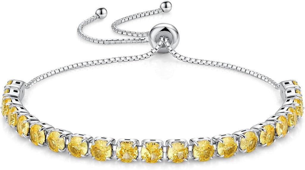 SUNFEEL Birthstone Bracelet Jewelry for Women Sterling Silver with Gold Plated Tennis Bracelet Classic Bolo Adjustable Chain Anniversary Birthday Gifts for Women Mom Wife Her