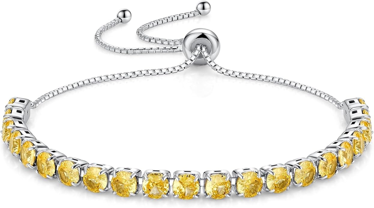 SUNFEEL Birthstone Bracelet Jewelry for Women Sterling Silver with Gold Plated Tennis Bracelet Classic Bolo Adjustable Chain Anniversary Birthday Gifts for Women Mom Wife Her