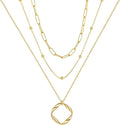 Women's Multi-Layered Gold Necklace, Stackable Delicate 14K Gold Plated Fashion Round Multi Layers Pendant Necklace, Gold Jewelry Set Gifts