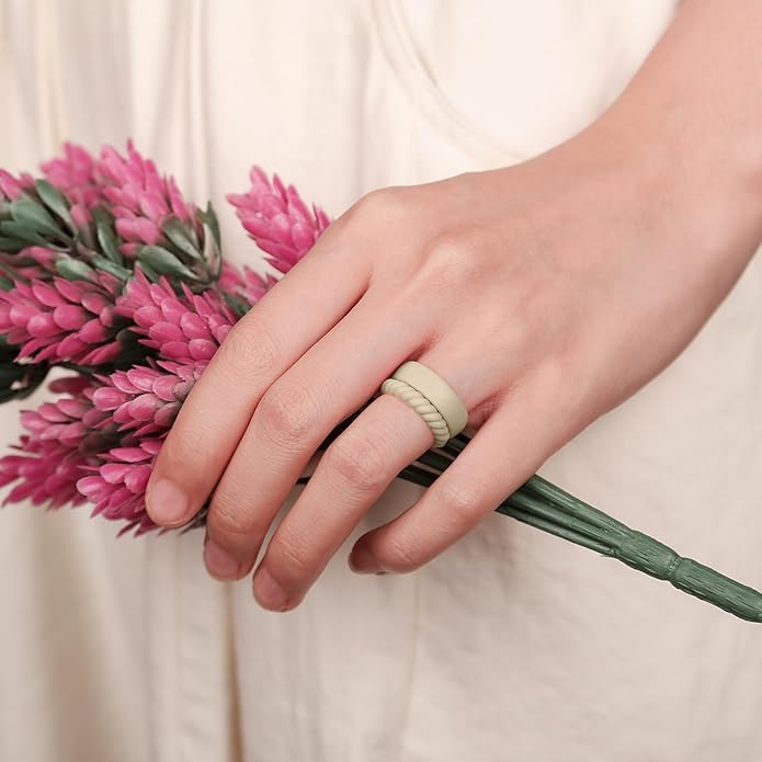 Egnaro Women's Bridal Rings Sets, Inner Arc Ergonomic Breathable Design Silicone Rubber Wedding Bands