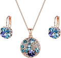 EVEVIC Austrian Crystals Round Disc Pendant Necklace Earrings for Women 14K Gold Plated Hypoallergenic Jewelry Sets