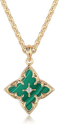 Fettero Gold Clover Necklace for Women Dainty 14K Gold Plated CZ Pendant Necklace Adjustable Chain Choker Charm Colorful Clover Pendant Lucky Necklaces for Women Jewelry