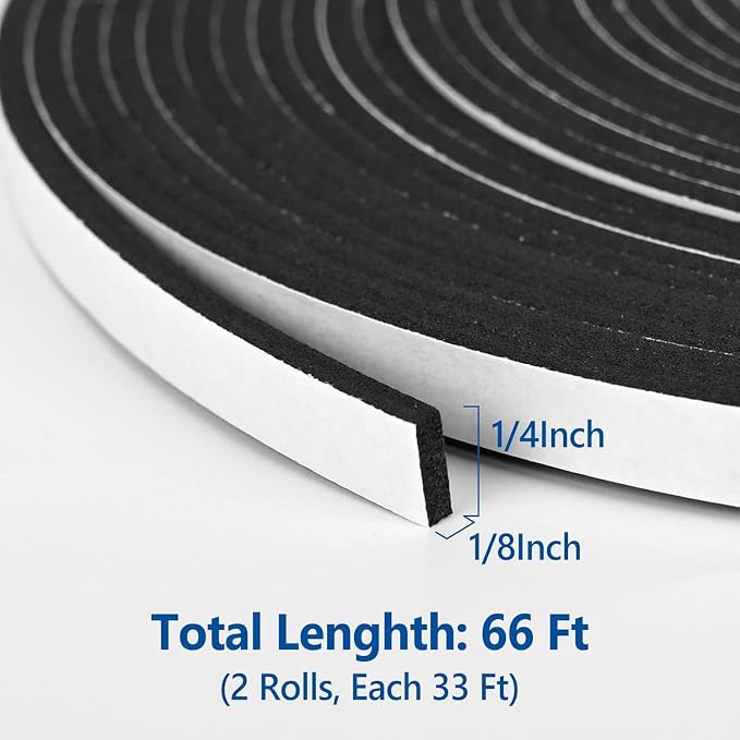 Kikerike Self Adhesive Foam Tape Weatherstrip 1/4In x 1/8In x 66Ft High Density - Image 2