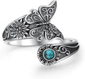 925 Sterling Silver Spoon Rings Butterfly/Dragonfly/Hummingbird/Cross Adjustable Sunflower Thumb Ring For Women Turquoise Boho Ring Vintage Rings Unique Jewelry Present for Christmas Mother's Day