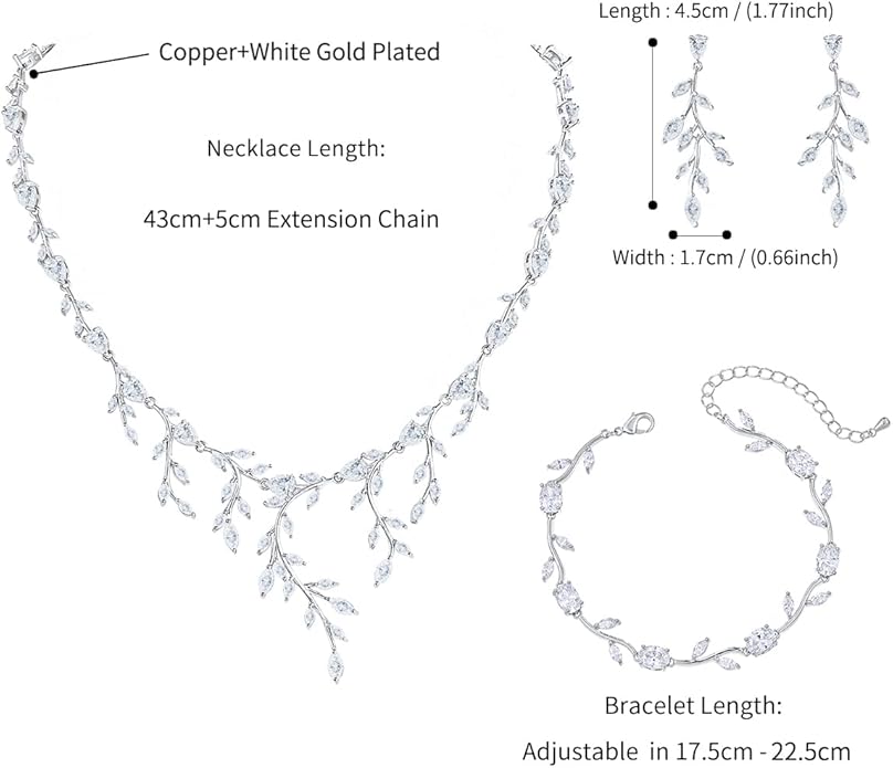 Bridal Wedding Jewelry CZ Set Marquise Teardrop Cubic Zirconia Pendant Necklace and Dangle Earring Bracelet Sets for Women