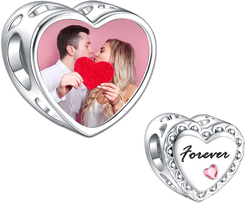 Annmors Personalized Photo Charm for Bracelet Necklaces,925 Sterling Silver Charm Love Heart Shaped Engraved Customize Picture Gift for Birthday Mother's Day Christmas,Bead Charms Jewelry for Women