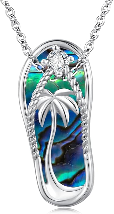 Midir&Etain Ocean Necklace 925 Sterling Silver Blue Opal Necklace Starfish/Flip Flop/Shark Pendant Beach Ocean Jewelry for Women